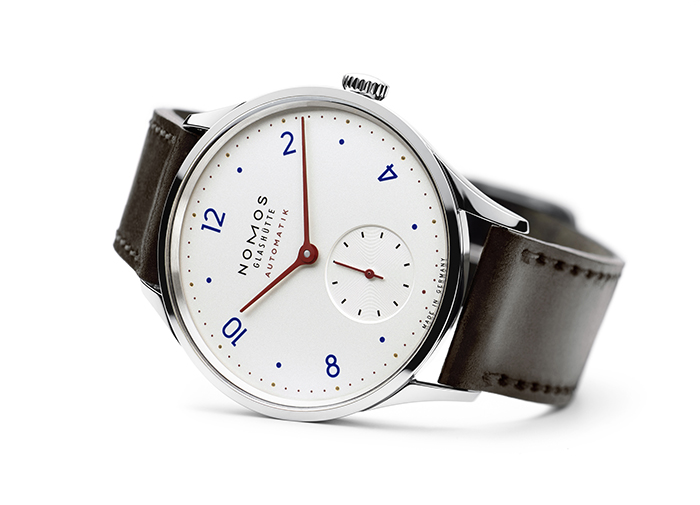 NOMOS glashuette Minimatik Timepiece Red Hands Blue Numerals